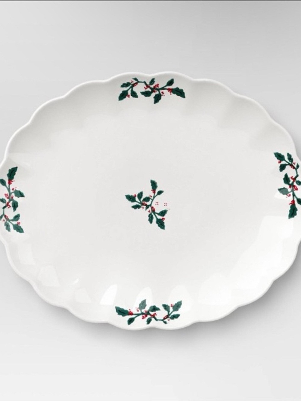 White Serving Platter with Green Floral Accent